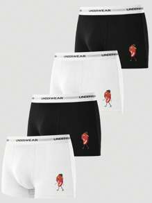 Pantalones Cortos Planos Para Hombres Con Banda Elástica De Jacquard Con Letra, 4 Piezas Por Paquete - Multicolor - Ver 1