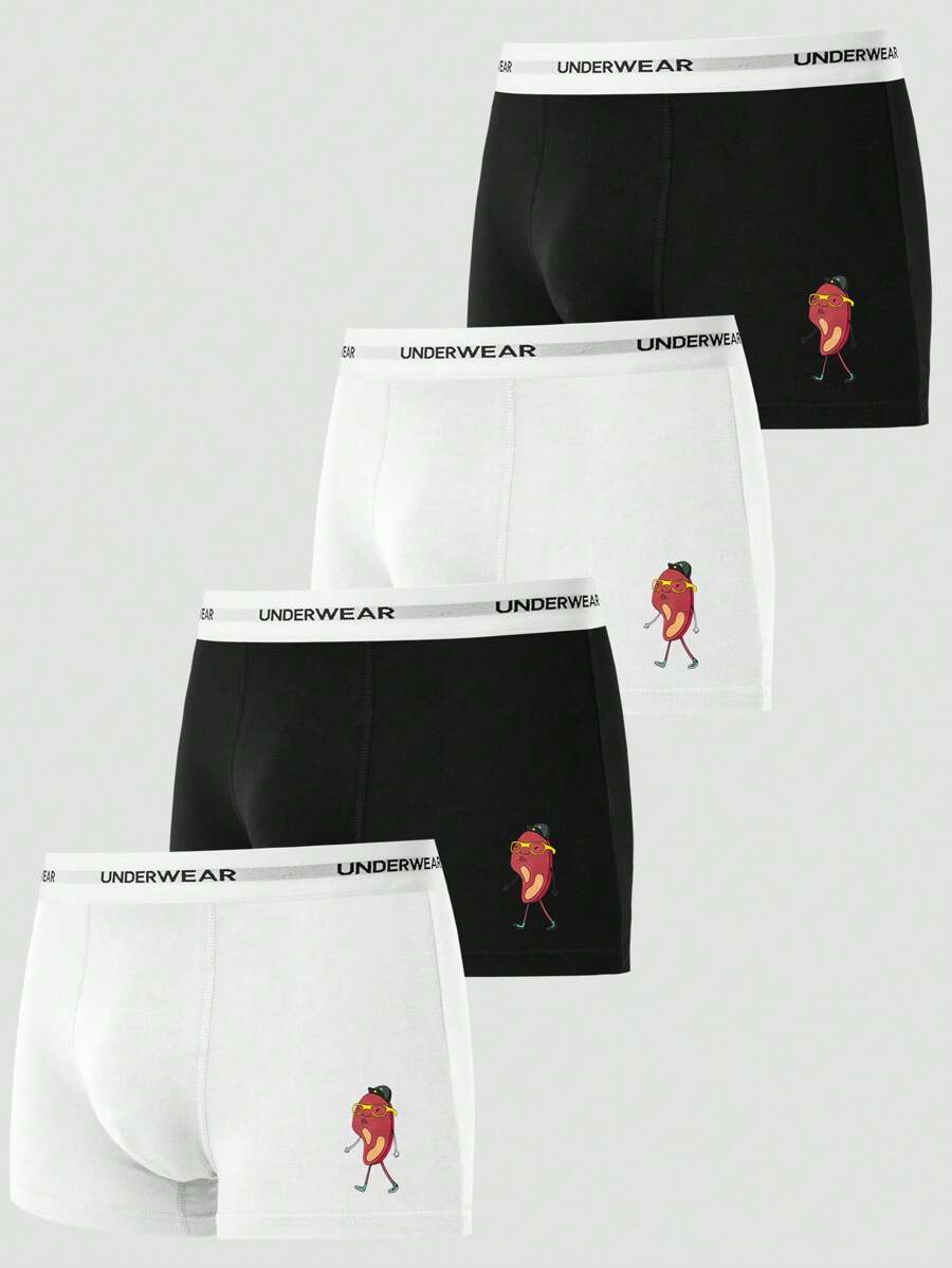 Pantalones Cortos Planos Para Hombres Con Banda Elástica De Jacquard Con Letra, 4 Piezas Por Paquete - Multicolor - Ver 1