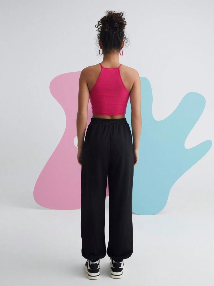 Cartoon And Letter Graphic Halter Top & Joggers