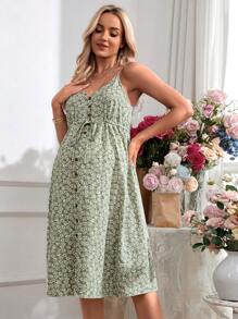 SHEIN 孕婦浪漫假期可調式背心花卉印花連衣裙