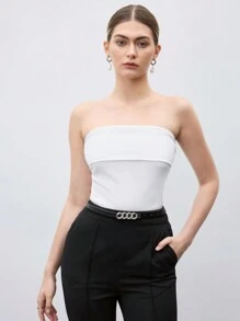 Maija Top corto con cremallera lateral de unicolor con diseño sin tirantes y abertura lateral, para otoño, Día de San Patricio, Pascua, verano, fiestas, playa, vacaciones de verano, salidas, graduación - Blanco - Ver 3