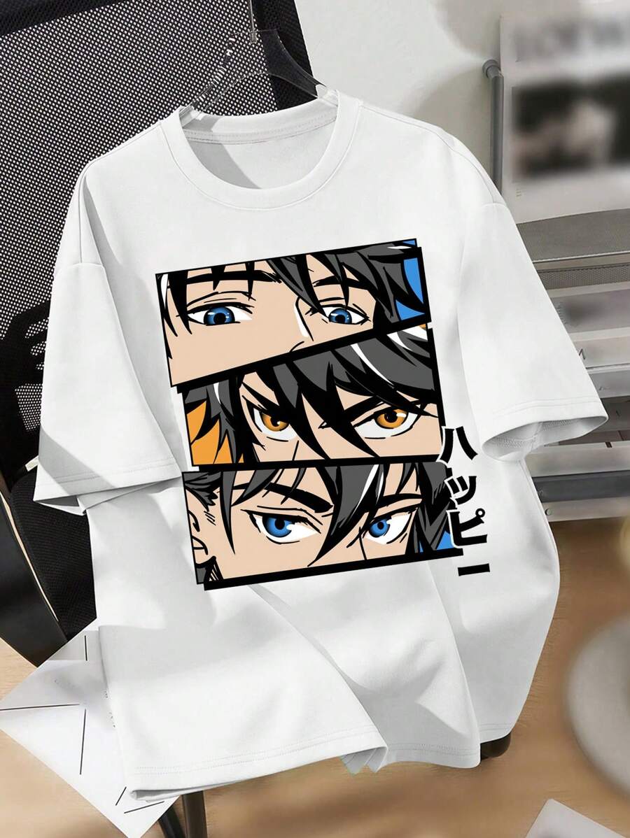 SHEIN Leap Crew Teen Boy Casual Cartoon Pattern Short Sleeve T-Shirt Suitable For Summer - White - View 1