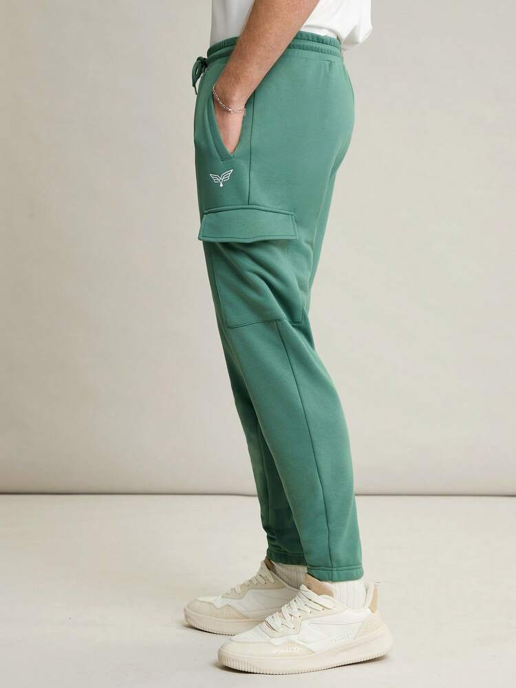 Men's Knitted Casual Solid Color Drawstring Waist & Elastic Cuff Cargo Jogger Sweatpants