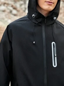 SHEIN In My Nature Herren Jacke Mit Reissverschluss Und Kapuze Für Den Outdoorbereich Und Schnürsenkel