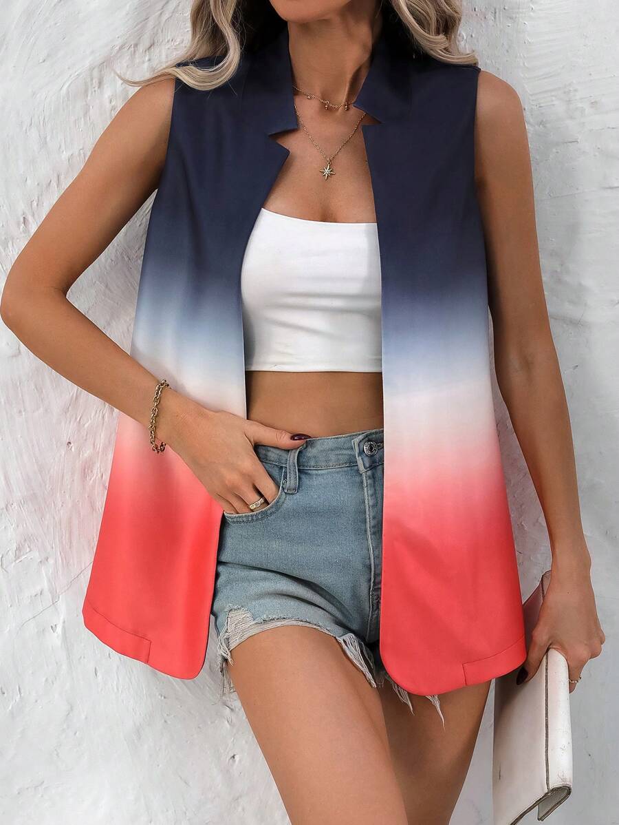 SHEIN LUNE Gradient Front Open Vest Suit Jacket - Multicolor - View 1
