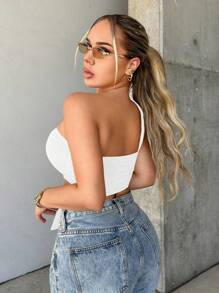 SHEIN SXY Top Corto Y Retorcido De Color Sólido Para Mujer - Blanco - Ver 2
