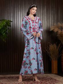 Al Najma 女士花卉印花蝙蝠袖土耳其長衫 - 彩色 - 查看 6