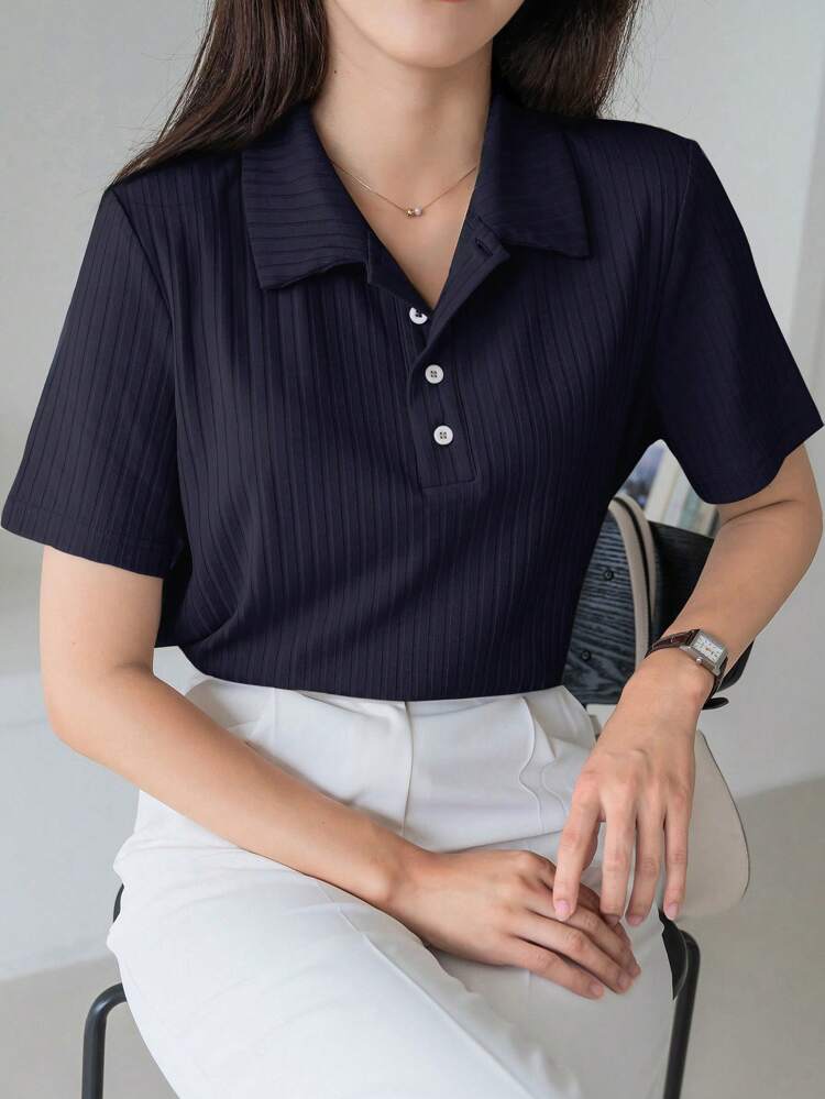 Ladies' Buttoned Henley Short-Sleeved T-Shirt Summer,Business Casual Women