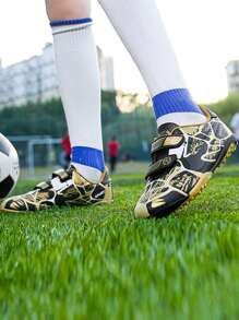 Kids' Soccer Shoes Tf Turf/ Ag Artificial Grass/ Natural Grass/ Campus Boys & Girls Football Shoes With Hook & Loop Closure - Gold - View 2