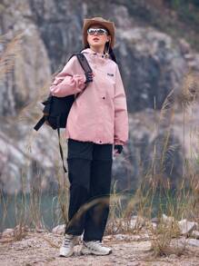 In My Nature Chaquetón Con Capucha Outdoor Softshell, Estampado De Letra Con Cremallera Y Cordones - Rosa - Ver 8