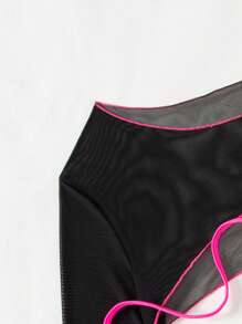 SHEIN Swim Bộ bikini cổ yếm cho nữ có thiết kế viền quấn, gồm áo, quần và vòng cổ mùa hè - màu đen - Xem 5