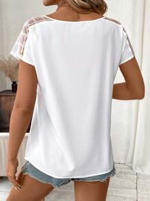 SHEIN Clasi 女士透明网眼撞色蝙蝠袖短袖衬衫 - 白色 - 查看 2