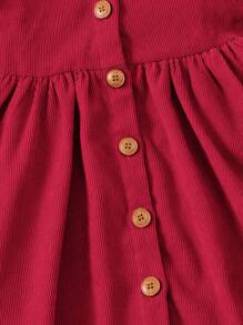 Baby Girl's Lovely Short Cap Sleeve Dress With Single Breasted Closure - Red - View 3