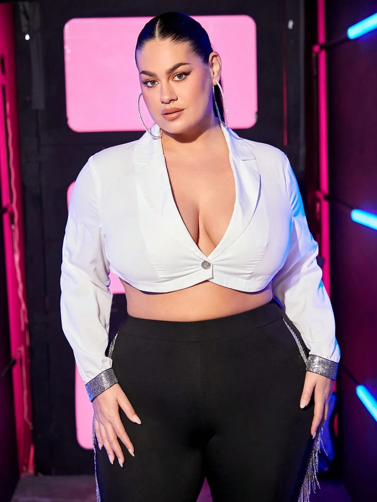 Plus Size Music Festival Sexy Backless Short Shirt With Rhinestone Chain Decoration