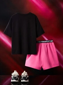 THE POWERPUFF GIRLS X SHEIN Tween Girl Cartoon & Letter Graphic Set