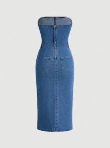 SHEIN ICON Sexy Mid-Length Stretchy Women'S Denim Strapless Dress
