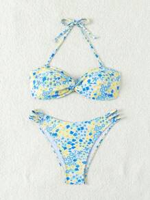 SHEIN Swim Ladies' Ditsy Floral Bikini Set Summer Beach - Multicolor - View 5