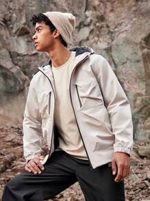 SHEIN In My Nature Men's Drawstring Hooded Regular Fit Outdoor Jacket - Beige - View 4