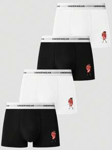 Pantalones Cortos Planos Para Hombres Con Banda Elástica De Jacquard Con Letra, 4 Piezas Por Paquete - Multicolor - Ver 3