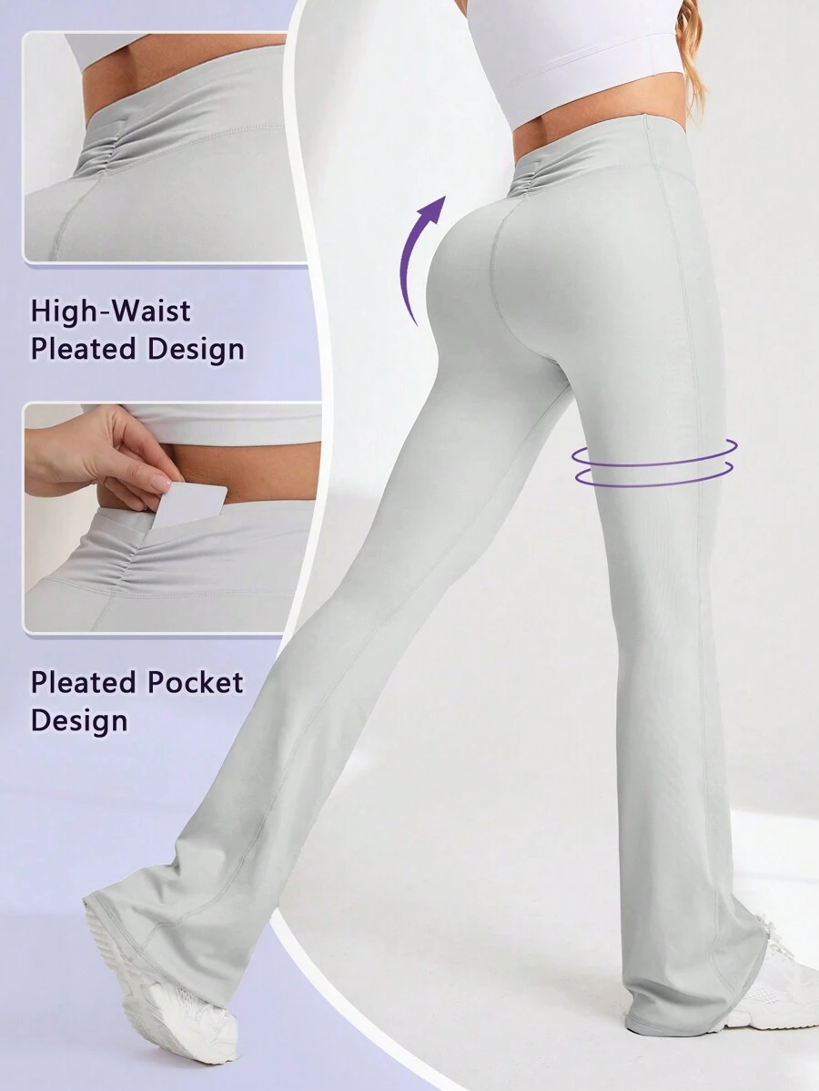 Easithlete Yoga Bộ Đối với phụ nữ - Cao eo Đào Hông Pháo sáng Quần Yoga & Áo , Khỏe mạnh Quần áo thể thao , Thon gọn - Xám - Xem 1