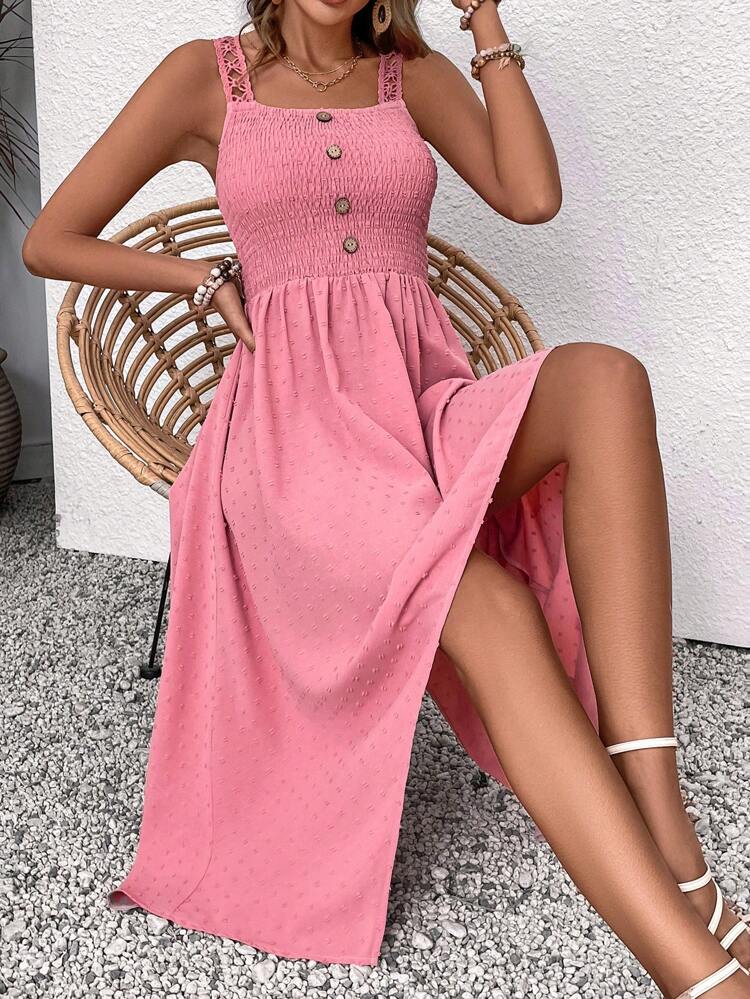 Women's Asymmetrical Hemline Cami Sundress With Shirred Top