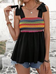 SHEIN VCAY 多彩條紋拼接肩帶束縛背心上衣 - 彩色 - 查看 5