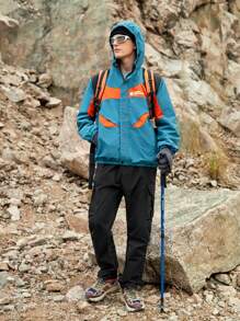 SHEIN In My Nature Men's Solid Color Zipper Design Hooded Regular Jacket For Outdoor Activities Hiking Clothes - Blue - View 4