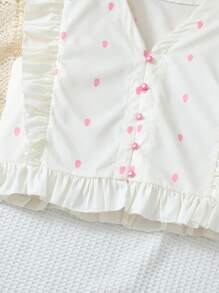 青少女荷葉邊v領上衣和幾何圖案彈性腰裙 - 杏色 - 查看 3