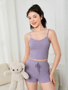 Conjunto de ropa interior cómoda con textura en unicolor para jóvenes - Púrpura malva - Ver 6