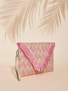 SHEIN VCAY 編織時尚手拿包,適用於日常穿搭 - 粉色 - 查看 3