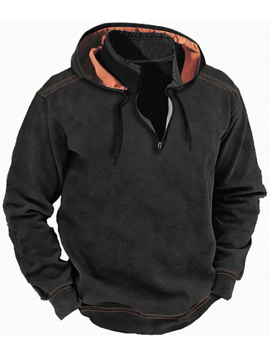 Manfinity Homme Men's Loose Fit Hooded Sweatshirt With Drawstring - Black - View 1