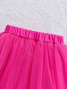 SHEIN Bộ áo thun tay ngắn in chữ và chân váy lưới hai mảnh cho bé gái - Nhiều màu - Xem 5