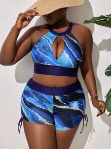 SHEIN Slayr Plus Size Marble Printed Swimwear Set Summer - Multicolor - View 5