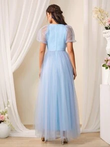 SHEIN Belle Thanh lịch Và Lãng mạn Lưới Váy phù dâu - Màu xanh lam - Xem 2