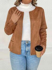 Flirla Plus Zip Up Jacket - Camel - View 5