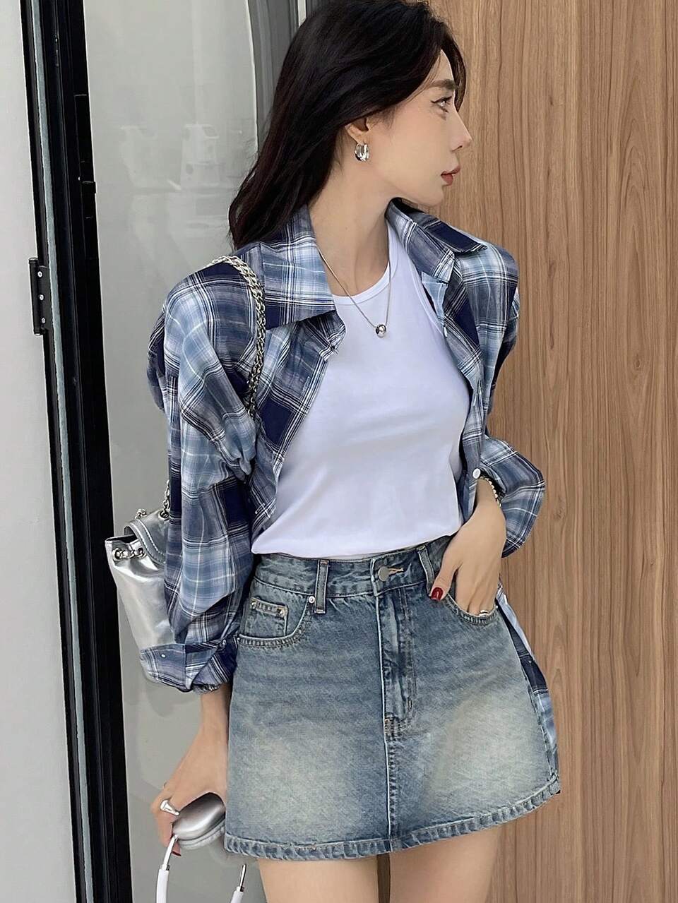 Ladies' Vintage Distressed Denim Mini Skirt Jeans Skirt