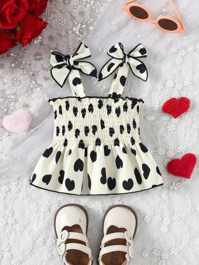 Valentine's Day, Baby Girl Sling Cable Love Full Print Sweet Blouse