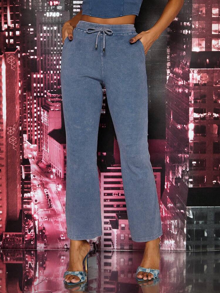 Solid Color Distressed Wasteland Style Snowflake Faded Elastic High Waist Slim Fit Flare Pants, Spring And Summer Knitted Ribbed Trousers Women Pants For Daily, Streetwear, Casual, Versatile Outfits.