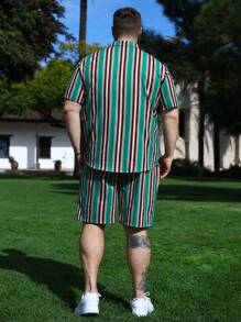 Manfinity RSRT Juego De Camisa Y Shorts De Rayas De Talla Grande Para Hombre - Multicolor - Ver 2