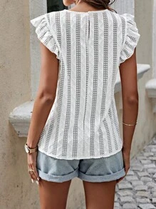 SHEIN VCAY 女士圆领短盖袖衬衫 - 白色 - 查看 2