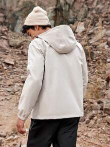 SHEIN In My Nature Men's Drawstring Hooded Regular Fit Outdoor Jacket - Beige - View 2