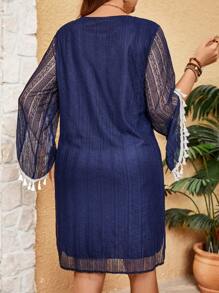 SHEIN LUNE Plus Size Lace Splicing Tassel Fringe Trimmed Dress