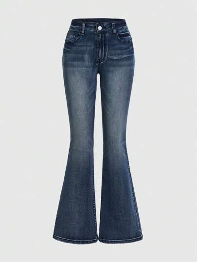 PETITE Jeans ajustés évasés vintage brodés style punk chic pour femmes de petite taille