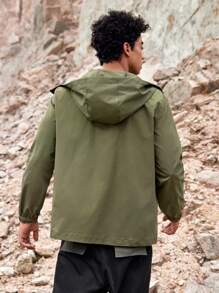 SHEIN In My Nature Men's Zipper Closure Hooded Outdoor Jacket - Army Green - View 2