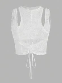 SHEIN ICON Ladies' Y2k White Tie Front Hollow Out Lace Detail Perspective Tank Top