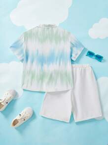 HELLO KITTY AND FRIENDS | SHEIN Tween Boy Cartoon Graphic Ombre Shirt & Shorts - Multicolor - View 4