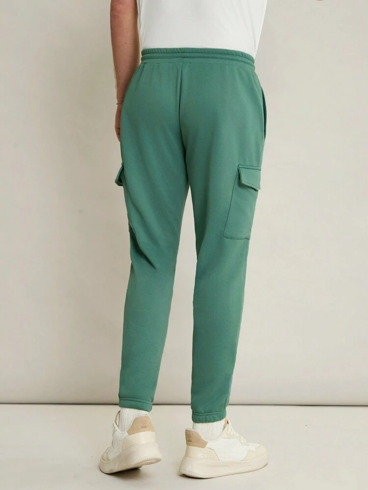 Men's Knitted Casual Solid Color Drawstring Waist & Elastic Cuff Cargo Jogger Sweatpants