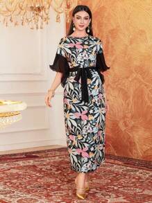 Modelyn Đầm dạ hội dài tay cánh dơi in họa tiết cây và hoa cho nữ - Nhiều màu - Xem 6