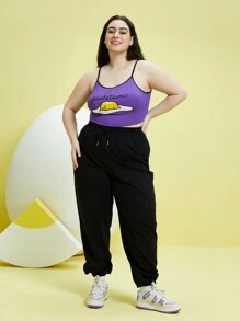 Gudetama X SHEIN Hơn Đồ họa Hoạt hình Cami ngọn & Chạy bộ - Màu tím hoa cà - Xem 6
