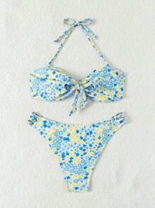 SHEIN Swim Ladies' Ditsy Floral Bikini Set Summer Beach - Multicolor - View 2
